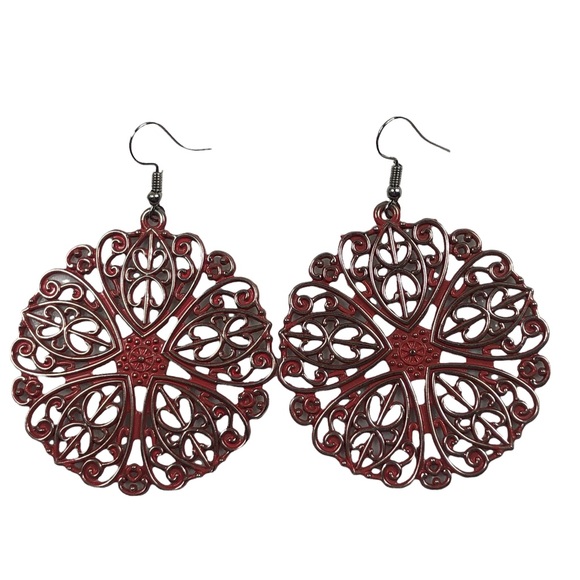 Mandala Lace Filigree Dangle Earrings - Picture 5 of 5